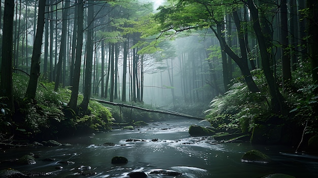 Free Photo aokigahara forest in highly detailed style