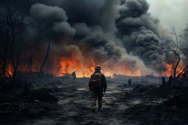 Apocalyptic war zone landscape with destruction