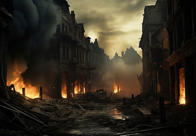 Free photo apocalyptic war zone landscape with destruction