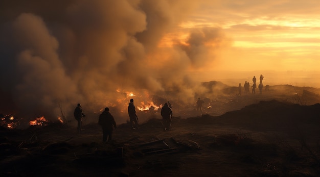 Apocalyptic war zone landscape with destruction