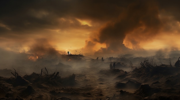 Free photo apocalyptic war zone landscape with destruction