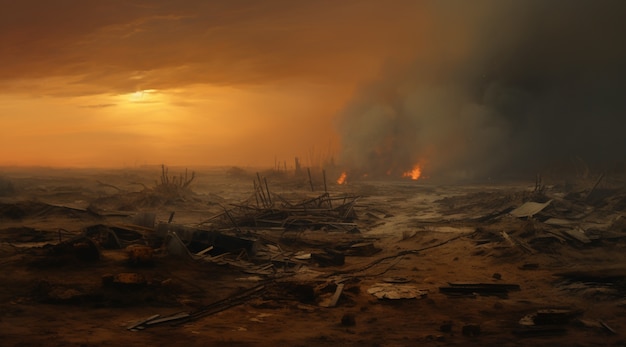 Free photo apocalyptic war zone landscape with destruction