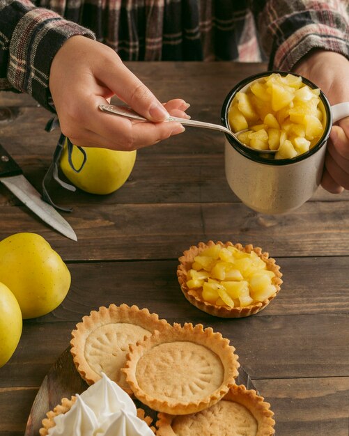 Apple pie tart with whipped cream