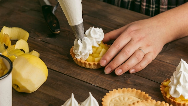 Apple pie tart with whipped cream