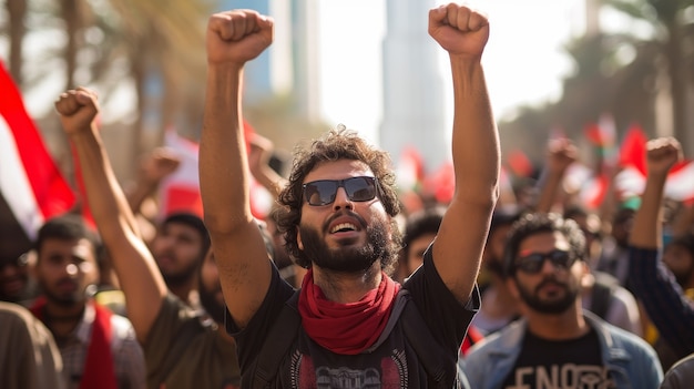 Arab people demonstrating  together