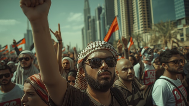 Arab people demonstrating  together