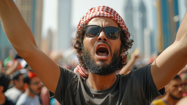 Arab people demonstrating  together