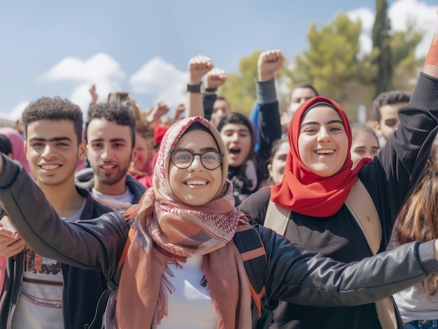 Arab people demonstrating  together