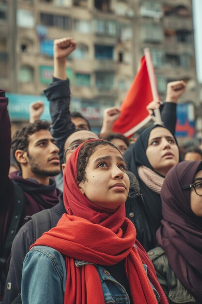 Arab people demonstrating  together