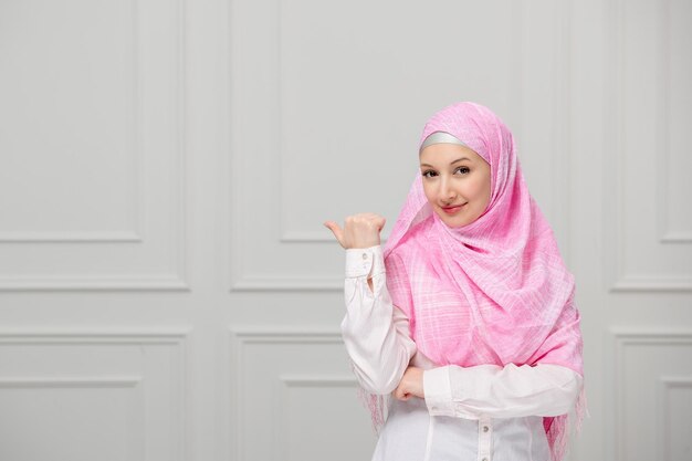 Arabic girl lovely pretty young muslim woman covered in beautiful pink hijab