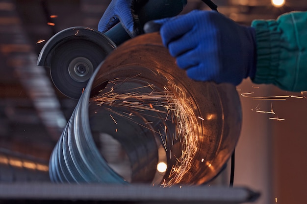 Arc welding of a steel in construction site