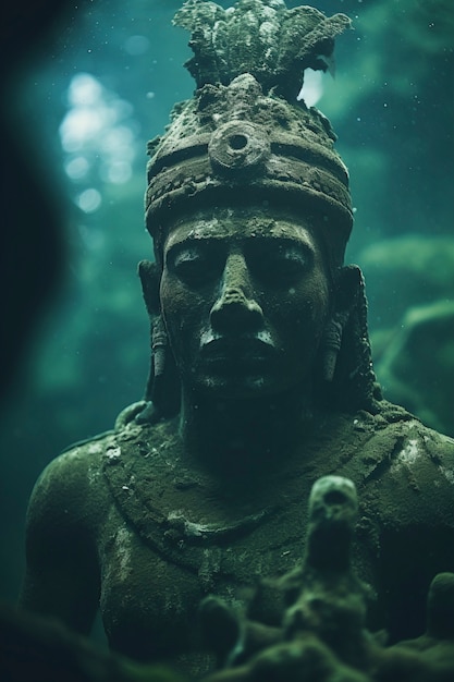 Free photo archeological statue sitting underwater