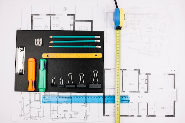 Free photo architecture concept with building plan