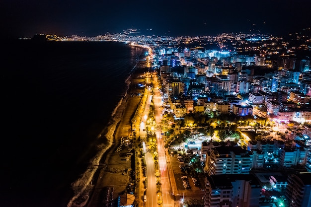 Arial view night city lights city of Turkey