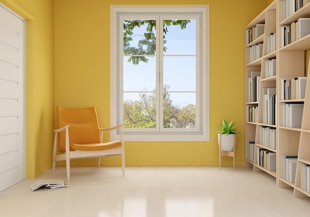 Armchair in yellow living room for mockup