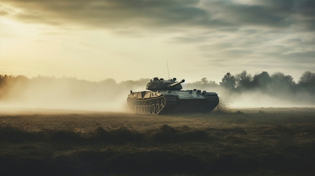 Army fighting during war with tank