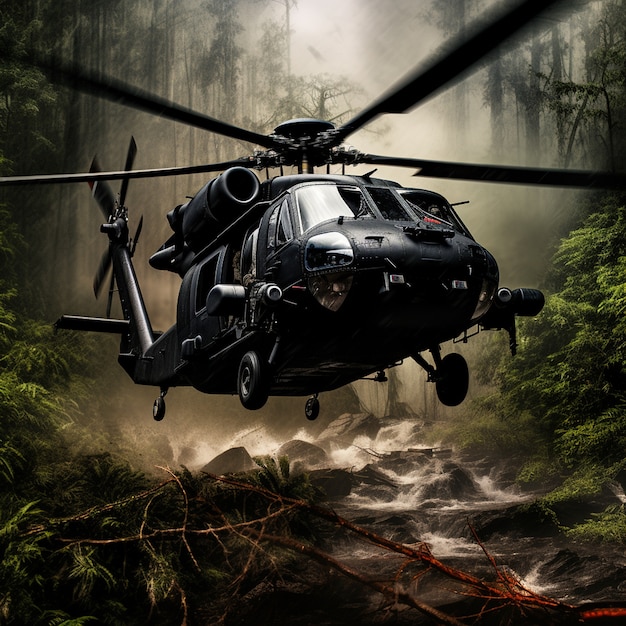 Free photo army helicopter in forest