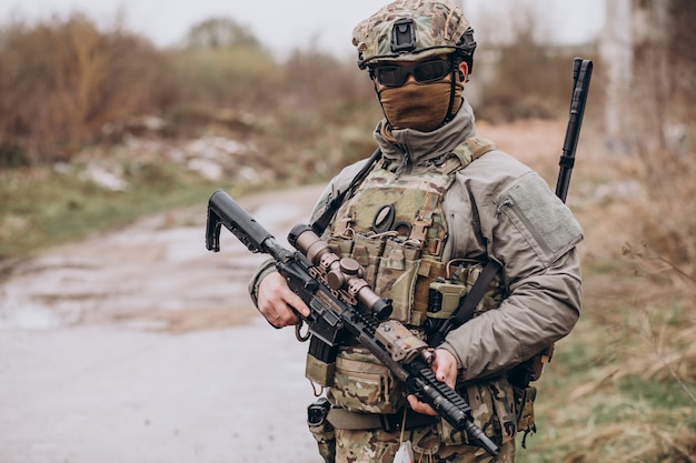 Army soldiers fighting with guns and defending their country