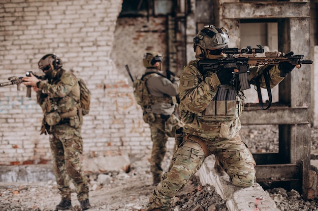 Army soldiers fighting with guns and defending their country