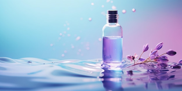 Free photo aromatic elements encircle a cobalt bottle with droplets accenting the scene