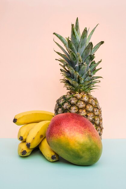 Arranged colorful tropical fruit