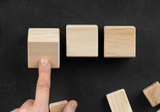 Arrangement of blank wooden cubes