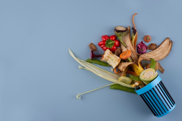 Free photo arrangement of compost made of rotten food with copy space