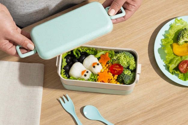 Free photo arrangement of delicious japanese bento box