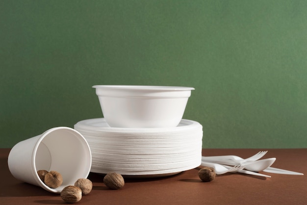 Arrangement of different disposable or eco friendly tableware