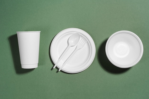 Arrangement of different disposable or eco friendly tableware