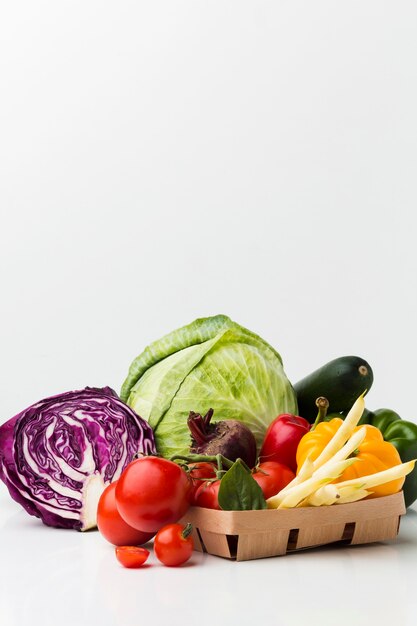 Arrangement of different fresh vegetables with copy space