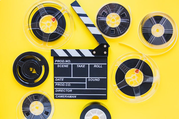 Arrangement of film reels and clapboard