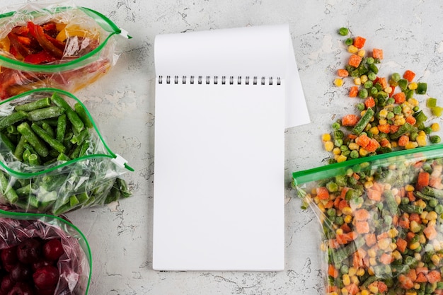 Arrangement of frozen food on the table