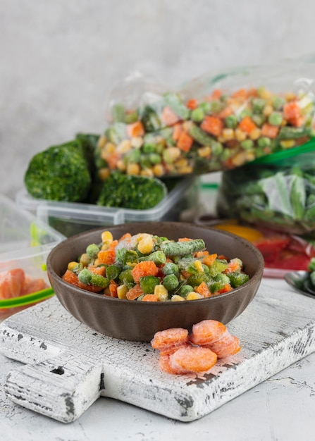 Arrangement of frozen food on the table