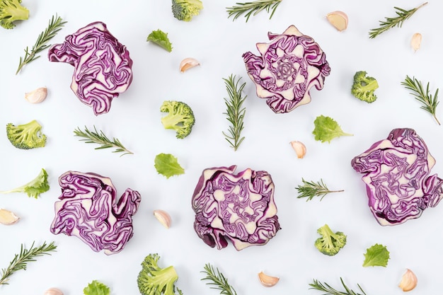 Free Photo arrangement of red cabbage flat lay