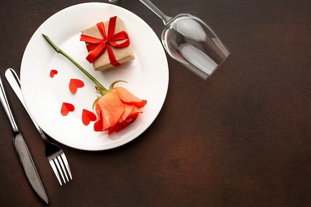 Arrangement for valentine's day dinner with copy space