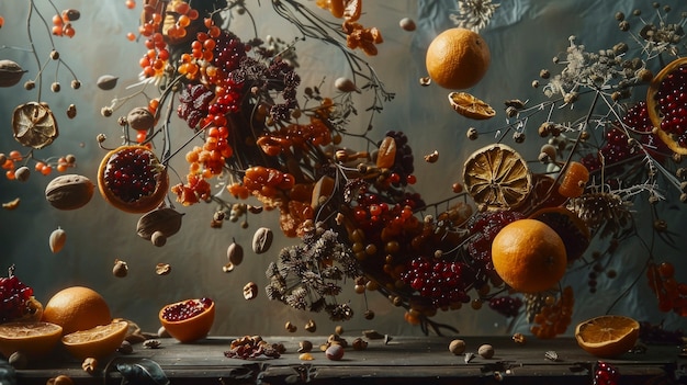 Free photo arrangement with decorative dried fruits and vegetables