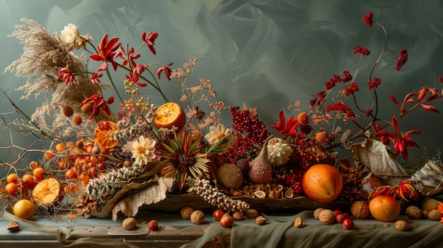 Free photo arrangement with decorative dried fruits and vegetables