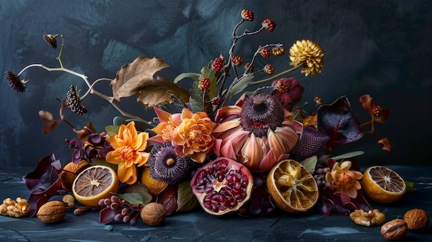 Free photo arrangement with decorative dried fruits and vegetables