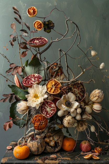 Free photo arrangement with decorative dried fruits and vegetables