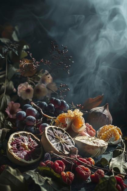 Free photo arrangement with decorative dried fruits and vegetables