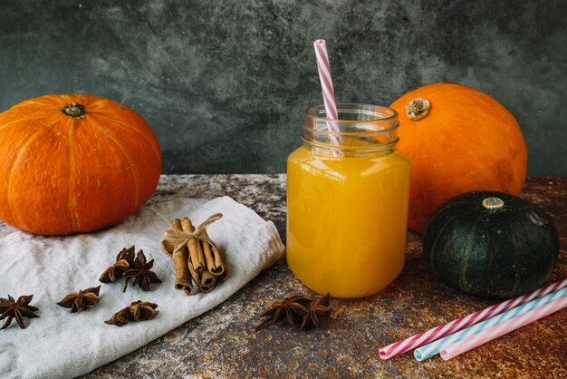 Arrangement with pumpkins and spices