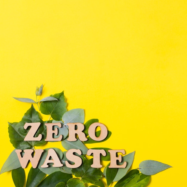 Free photo arrangement of zero waste lettering on leaves with copy space