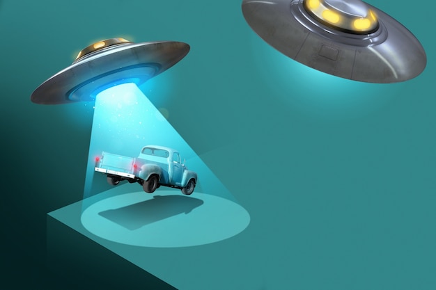 Free photo arrival of aliens concept with car