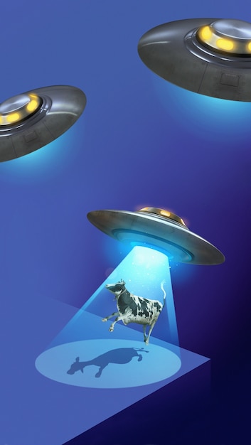 Free photo arrival of aliens concept with cow