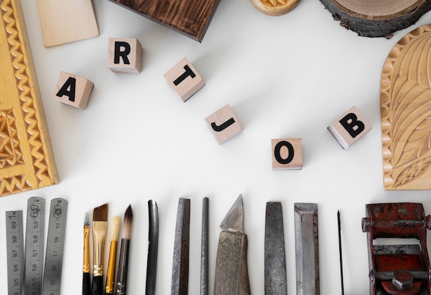 Free Photo art job letters on cubes assortment