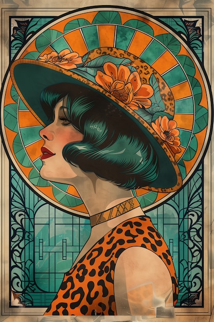 Free photo art nouveau portrait of beautiful woman