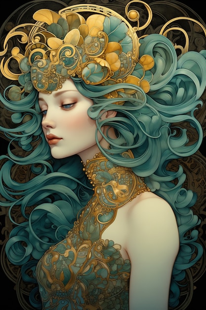 Art nouveau portrait of beautiful woman