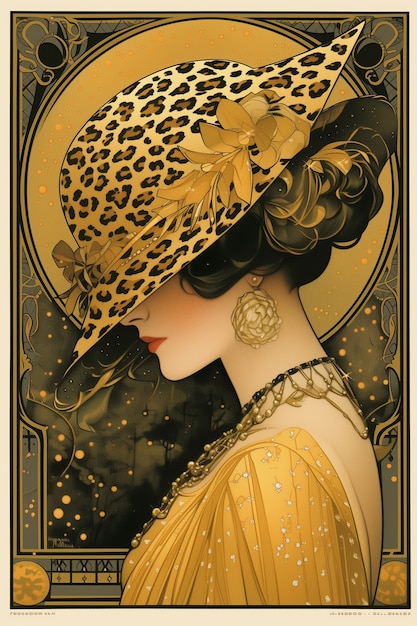 Art nouveau portrait of beautiful woman