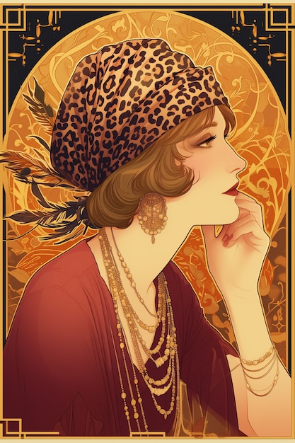 Free photo art nouveau portrait of beautiful woman